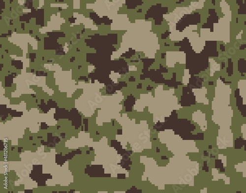
Green camouflage pattern, military uniform texture, vector seamless background.
