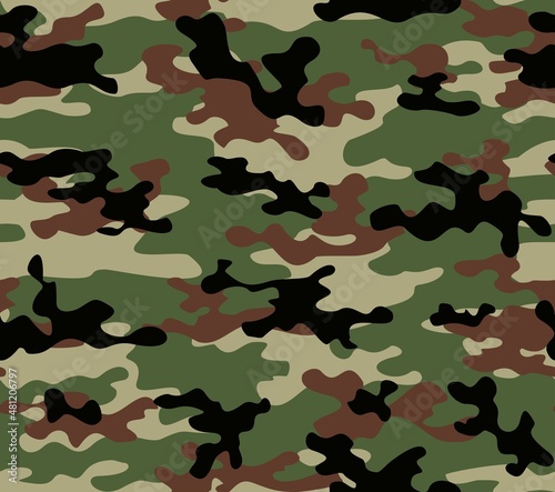 Army camo texture, military uniform, forest disguise for clothing, fabric print. EPS