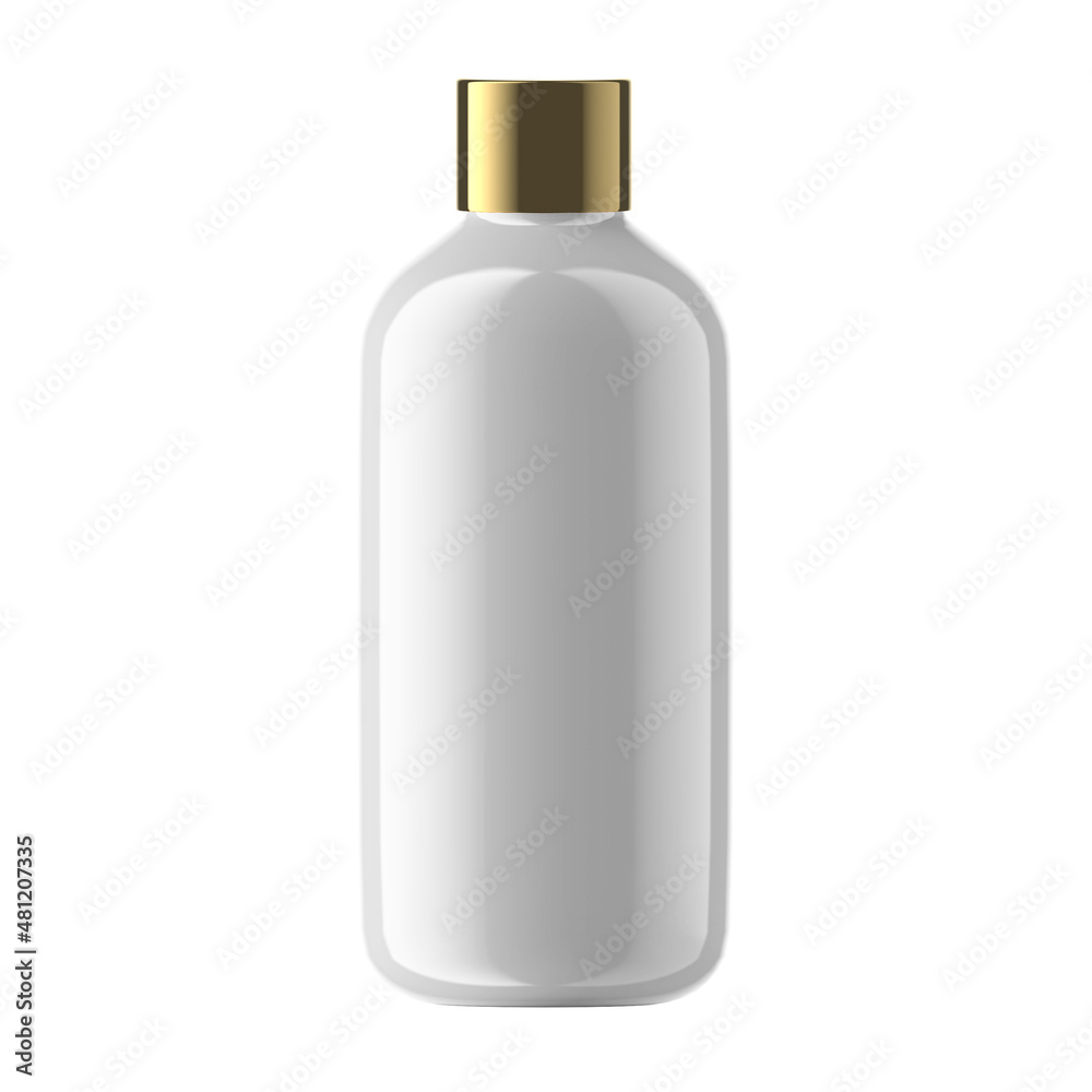 Round Plastic Bottle Cosmetic with Gold Full Cap Isolated Round Plastic Bottle Cosmetic with Gold Full Cap Isolated