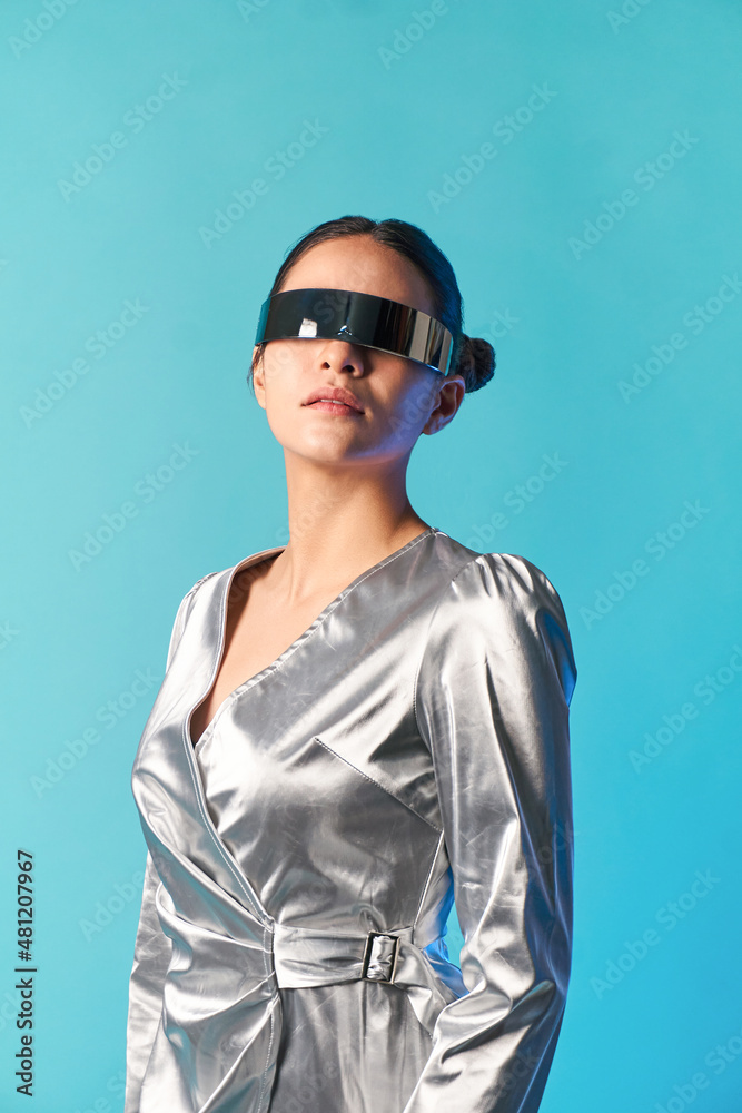 Ethnic woman with virtual reality in futuristic glasses Ethnic woman with virtual reality in futuristic glasses