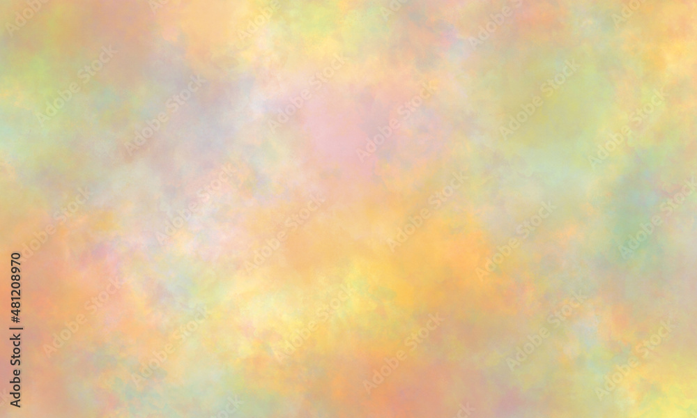 Abstract summer translucent watercolor background in green, orange, red, purple, blue and yellow tones. Copy space, horizontal banner.