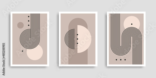 Set of abstract contemporary posters with geometric shapes. Cover collection. Modern boho minimalist art. Vector illustration. Design for print poster, cover, wallpaper. Stock