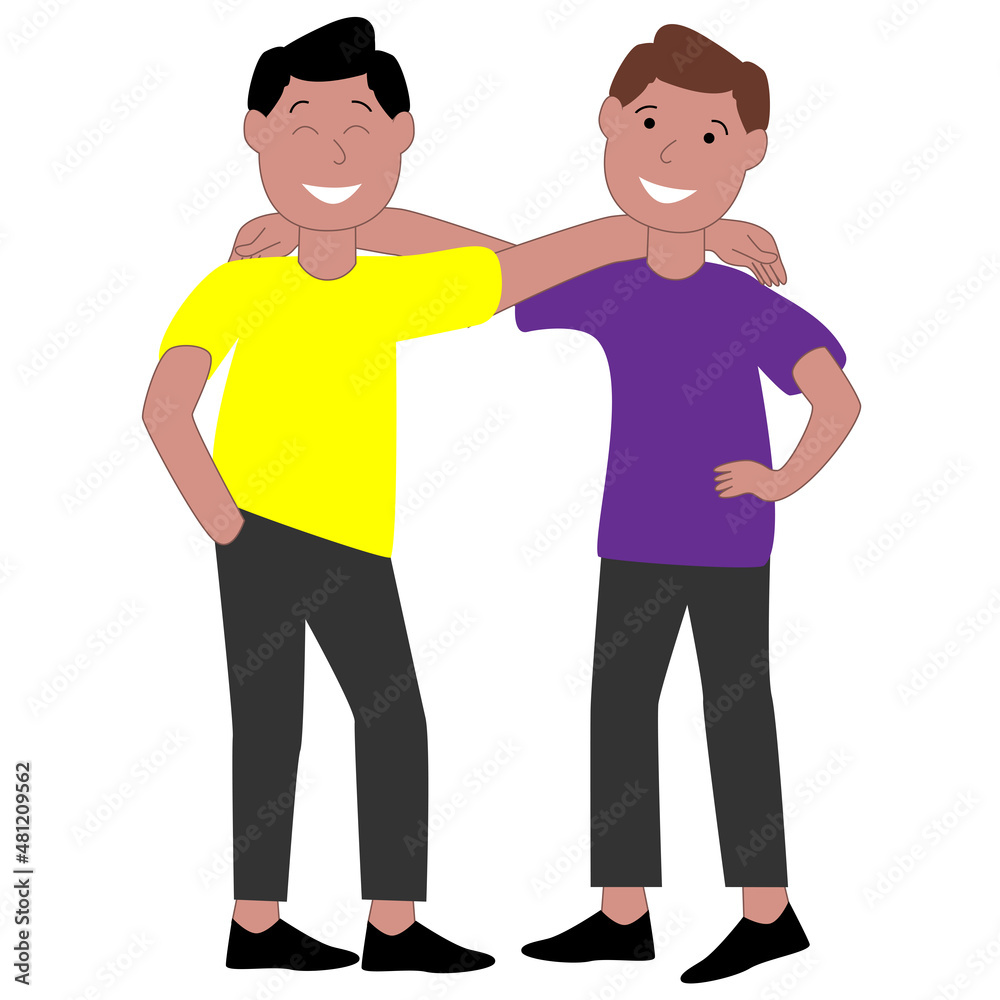 A friendly embrace between two men.