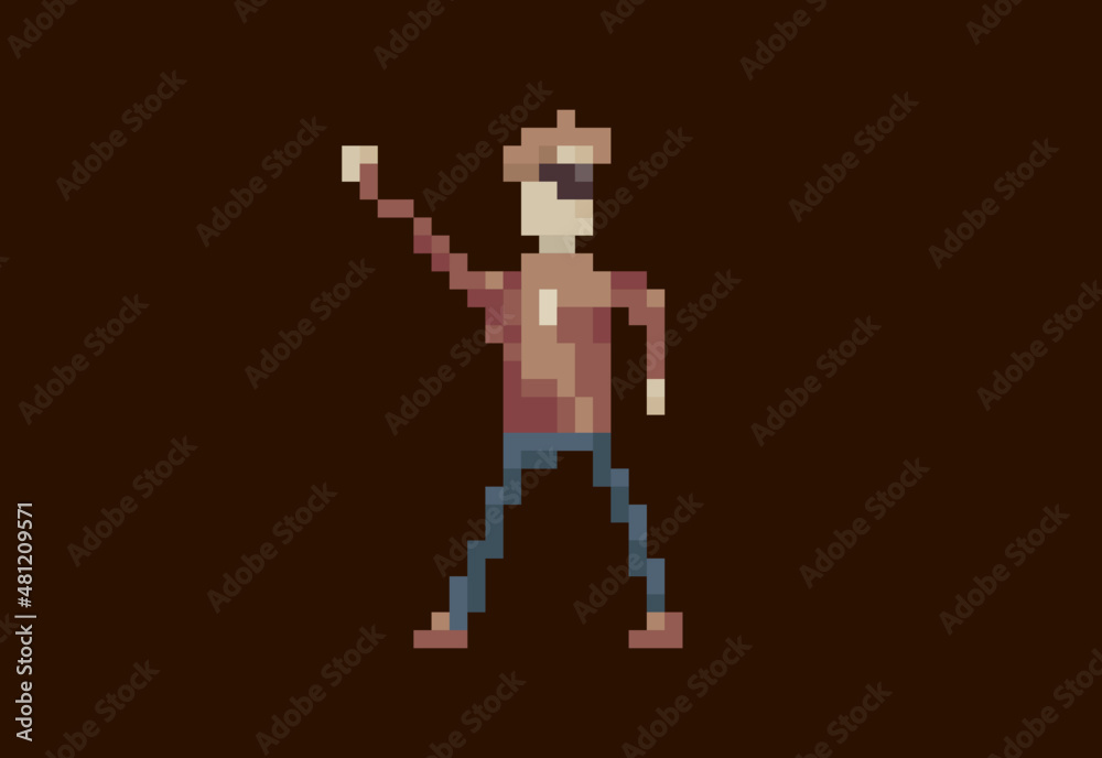 Obraz premium Illustration of a funny man in a casual clothes in pixel art style