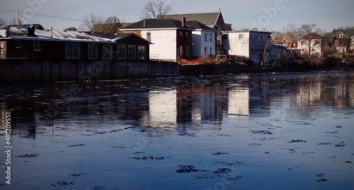 reflections on the river Bellville Ontario  photo