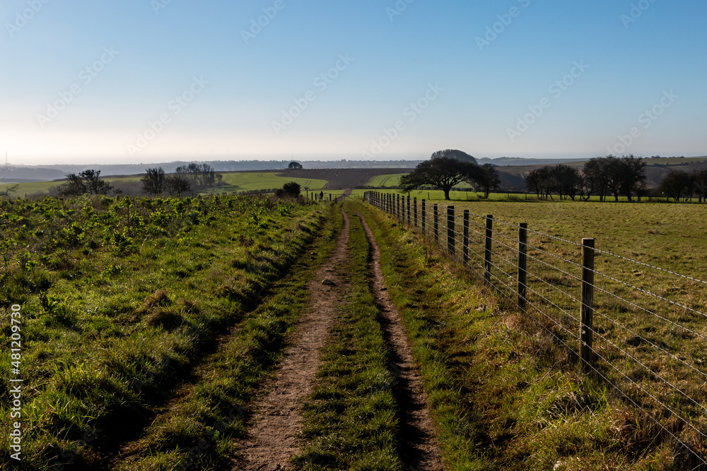 A rural Sussex farm landscape on a sunny winters day