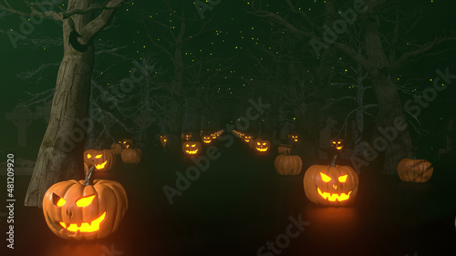 Halloaween Pumpkin Tunnel Background 3d Render