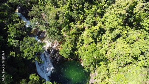 Aerial down view on a waterfall