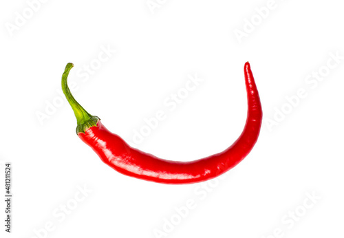 Shaped hot chili pepper on white  isolated  top view.