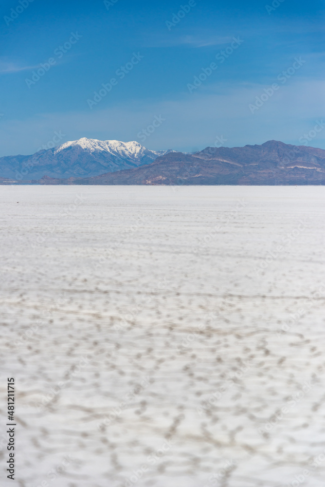 The cracked ground at the Bonneville Salt Flats in Utah. The location of an ancient lake, now listed on the National Register of Historic Places