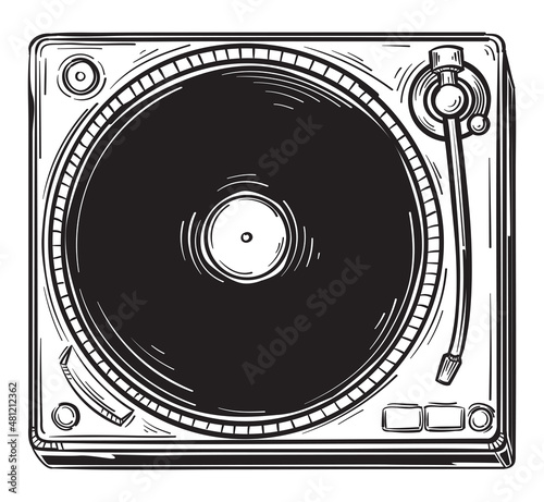 Black and white drawn musical turntable