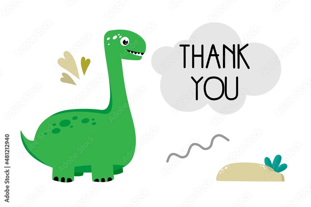 A postcard with a dragon with the inscription thank you in a hand-drawn cartoon style. For posters, postcards, cards. Vector illustration