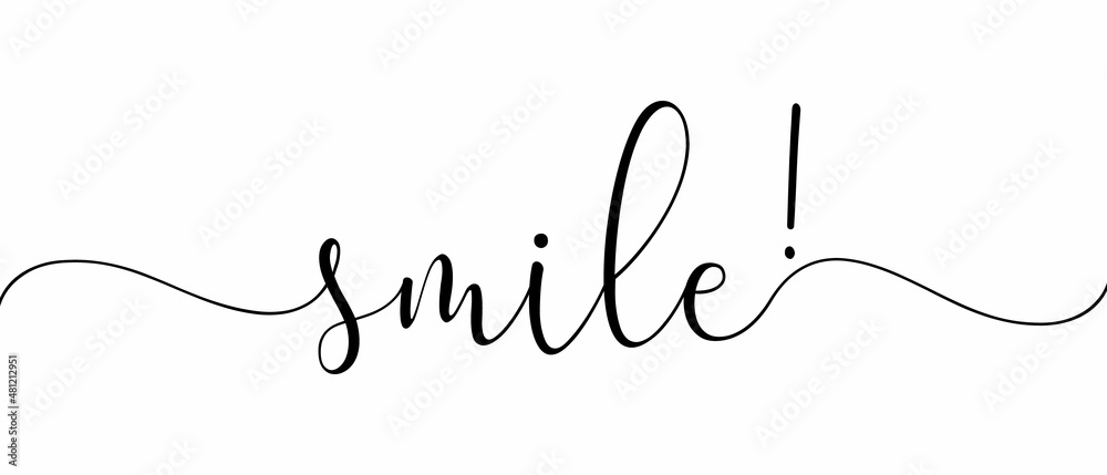 SMILE - Continuous one line calligraphy with Single word quotes. Minimalistic handwriting with white background. - obrazy, fototapety, plakaty 
