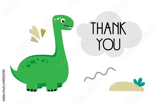 A postcard with a dragon with the inscription thank you in a hand-drawn cartoon style. For posters  postcards  cards. Vector illustration