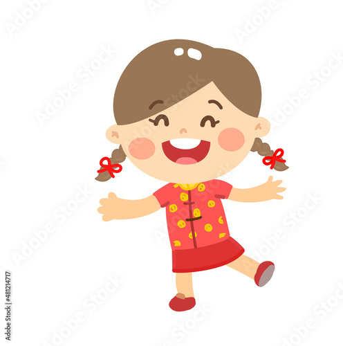 Cute Cartoon Chinese Kids for Chinese New Year.