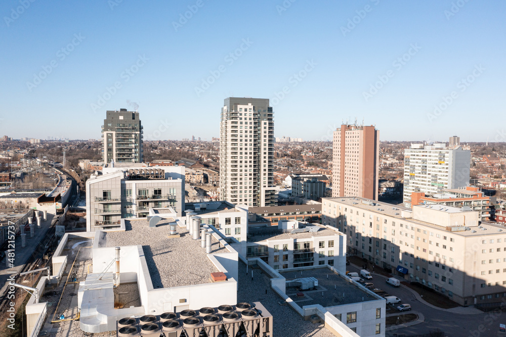 West Toronto Lansdowne and Dupont Drone Views in the wintertime blue