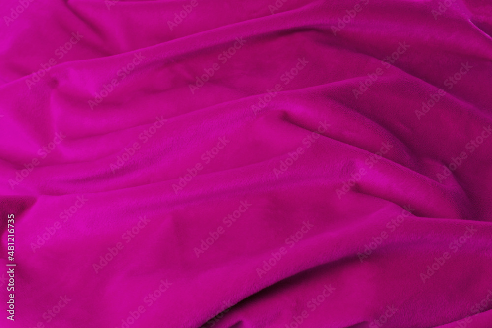 Texture pink fabric top view. Pink fuchsia soft pleated fabric - obrazy, fototapety, plakaty 