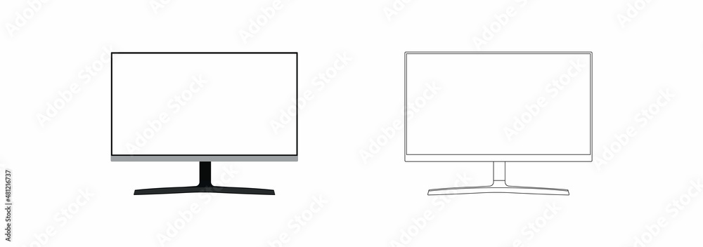 Set illustration of black computer monitor with silver stand. Vector illustration. Set illustration of black computer monitor with silver stand. Vector illustration.