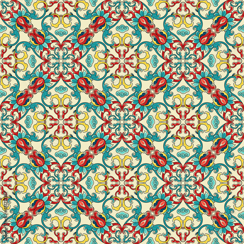 Chinese ceramic tile seamless pattern. Oriental traditional floral ornament. Wall or floor texture.