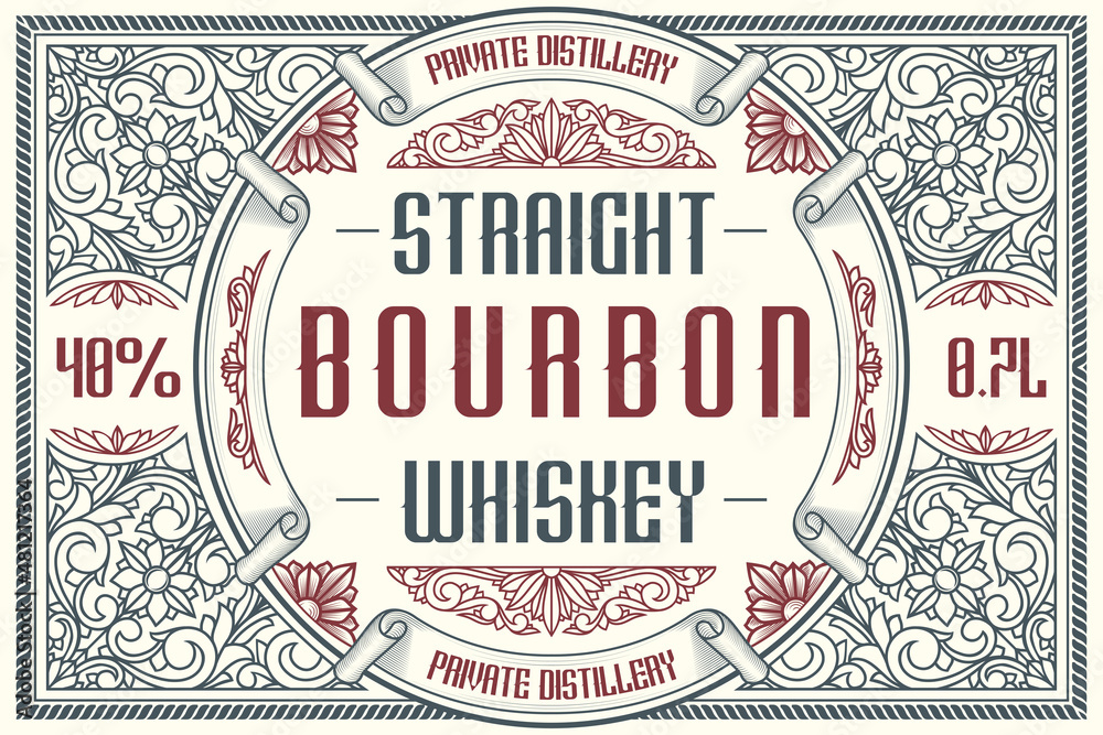 Bourbon Whiskey - ornate vintage decorative label - obrazy, fototapety, plakaty 