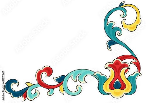 Chinese traditional ceramic ornament frame. Oriental traditional floral porcelain pottery ornament.