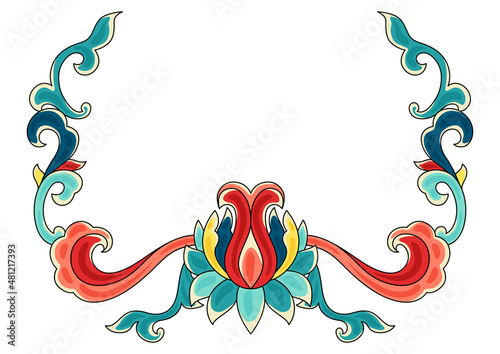 Chinese traditional ceramic ornament frame. Oriental traditional floral porcelain pottery ornament.