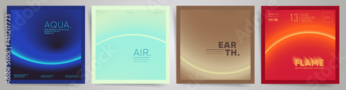 Elements of nature modern art square cover design. Social media square post template with blurry gradient. Circular radial gradient layout template design set for poster, post and banners. Vector.	