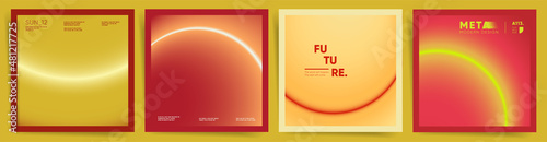 Neon modern art square cover design. Social media square post template with science, space blurry red gradient. Circular radial gradient layout template design set for poster, post, banners. Vector.	