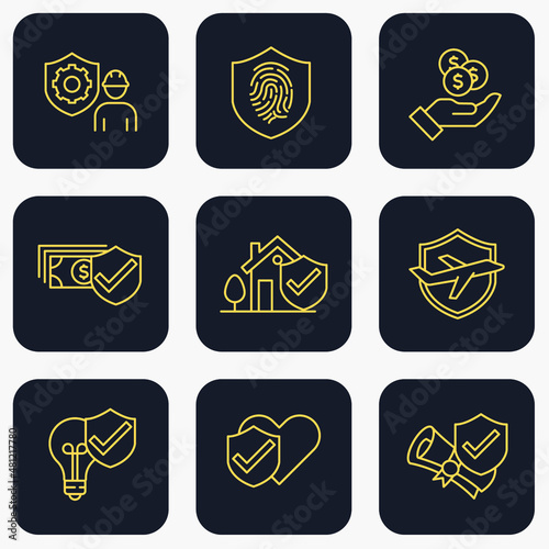 Set of Insurance elements icon. Insurance elements pack symbol template for graphic and web design collection logo vector illustration