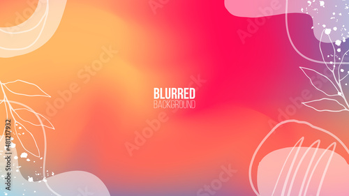 Blurred background with floral botanical minimal hand drawn elements. Abstract blurred color gradient. Template for your graphic design. Vector illustration.