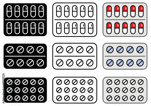 Pill Pack Clipart Set - Outline, Silhouette and Color