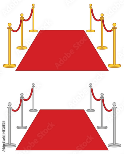 Red Carpet with Velvet Rope Clipart Set - Gold and Silver