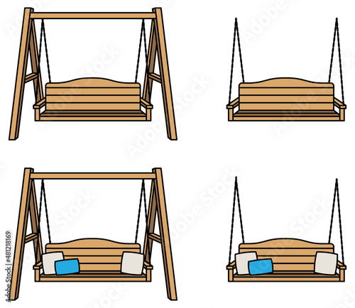 Wood Hanging Porch Swing Clipart Set - Color