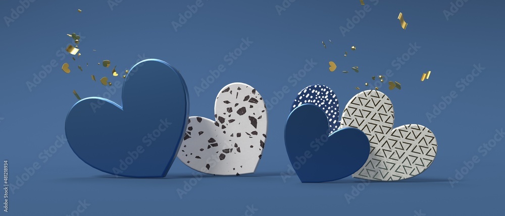 Hearts - Appreciation and love theme - 3D render - obrazy, fototapety, plakaty 
