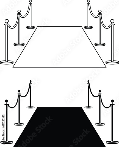 Red Carpet with Velvet Rope Clipart Set - Outline and Silhouette
