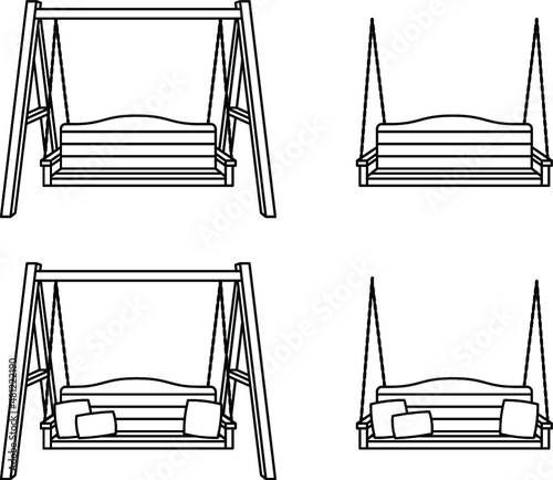 Hanging Porch Swing Clipart Set - Outline