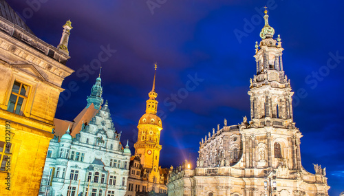 Roman Catholic Cathedral of Dresden at night, Germany.