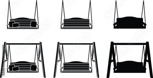 Hanging Porch Swing Clipart Set - Silhouette Stamp
