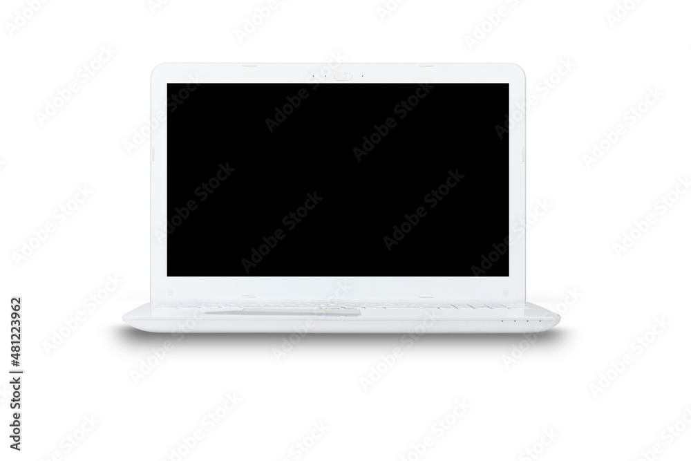 notebook, laptop with a white body blank screen, isolated from the background