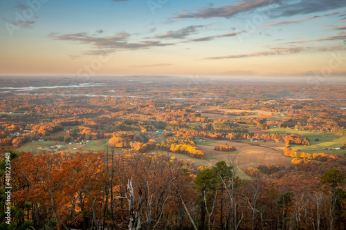 Εκτύπωση καμβά Autumn view of the Piedmont from Little Pinnacle at Pilot Mountain State Park in Pinnacle, NC