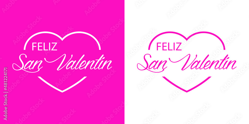 Banner con texto Feliz San Valentín en español en silueta de corazón con líneas para su uso en invitaciones y tarjetas de felicitación