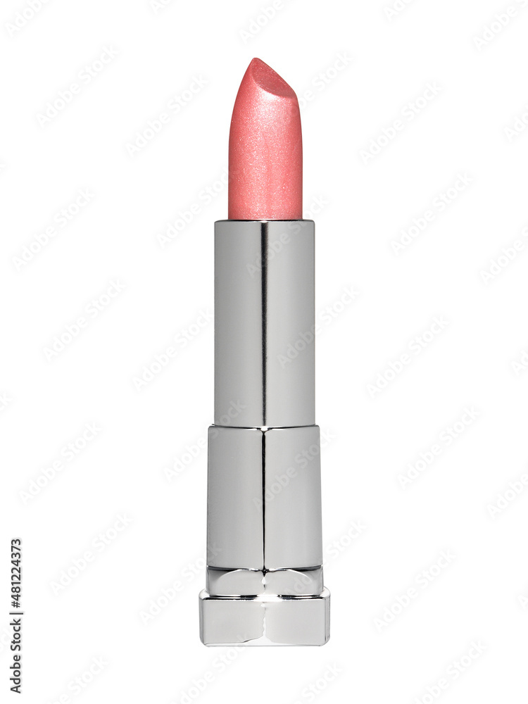 Fototapeta premium Open pink lipstick silver tube isolated