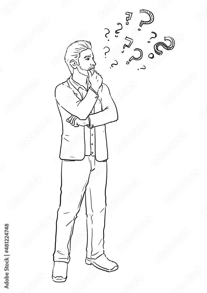 Attractive Business-Man questioning Illustration with Question Marks Lineart