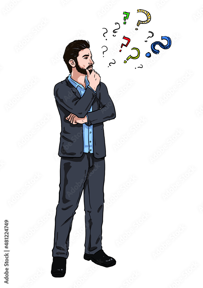 Attractive Business-Man questioning Illustration with Question Marks Attractive Business-Man questioning Illustration with Question Marks