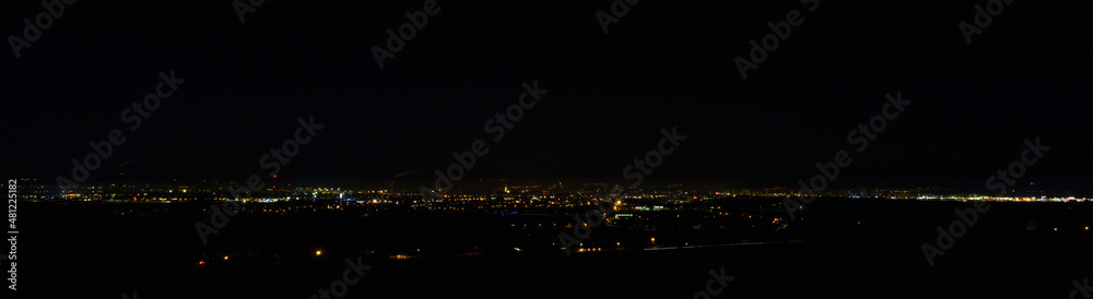 Panoramic view to city Ceske Budejovice at night with dark sky. Czech republic, long exposure Panoramic view to city Ceske Budejovice at night with dark sky. Czech republic, long exposure