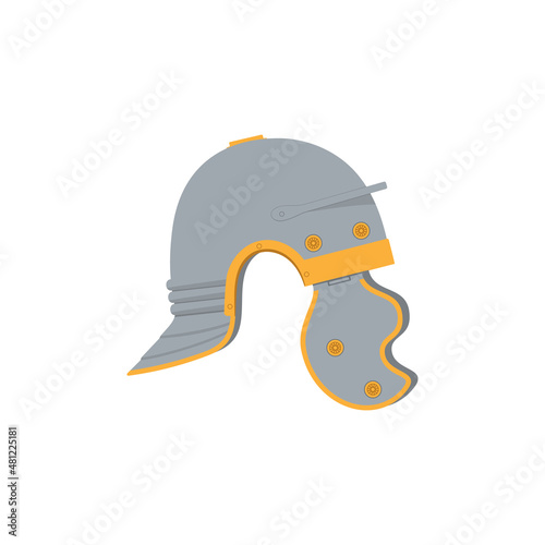 Helmet of a Roman legionary. Color vector illustration, flat style. White isolated background.