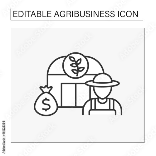 Herb store line icon. Shop which sells medicinal plants, herbs growing for commercial purposes. Agribusiness concept. Isolated vector illustration. Editable stroke