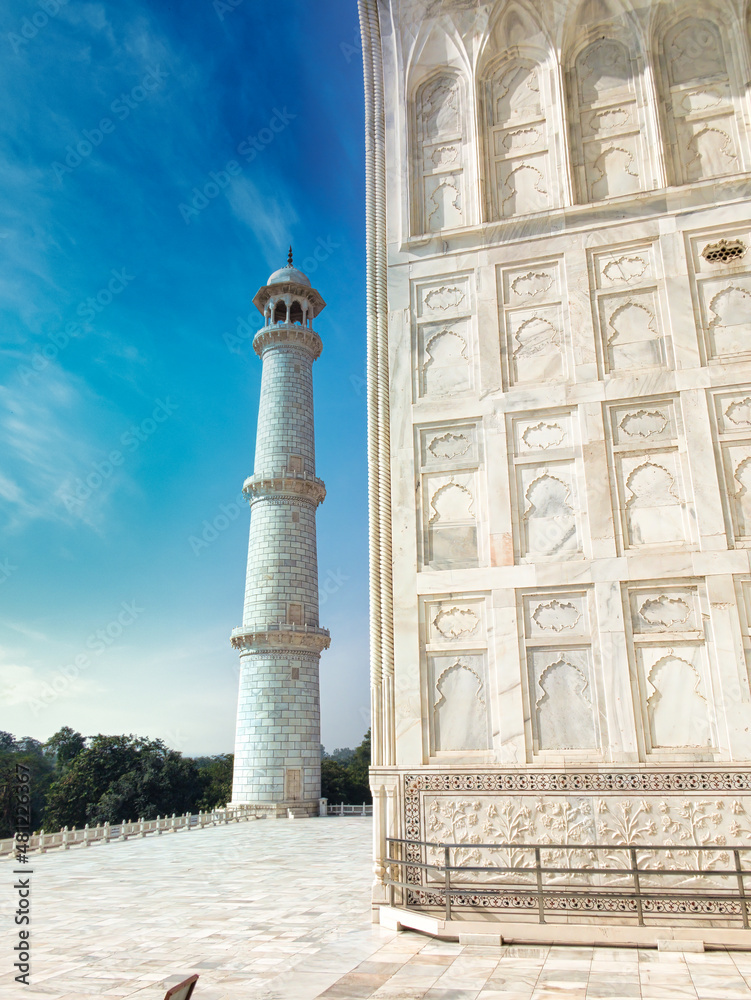 One of the four minarets of Taj Mahal