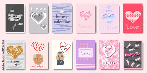 Set of Greeting cards for Valentines Day. Vector illustration for design greeting cards, wedding invitations, party design.