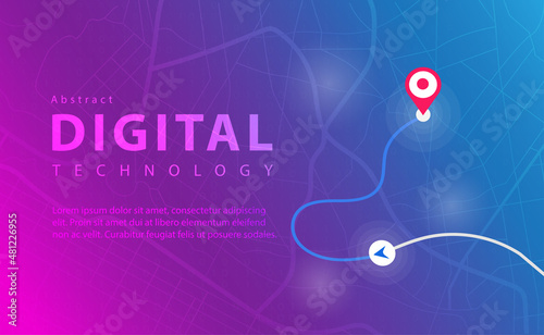 Digital technology banner pink blue background concept with technology line light effects, abstract tech, Map GPS navigation,  Smartphone map application,  illustration vector for graphic design